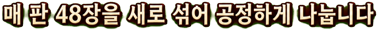 매 판 48장을 새로 섞어 공정하게 나눕니다